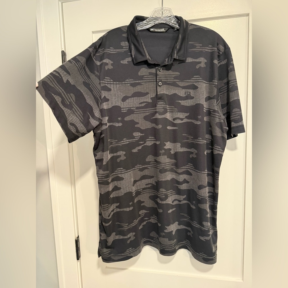 Travis Mathew Black and Gray Camo Polo Shirt, Size XXL